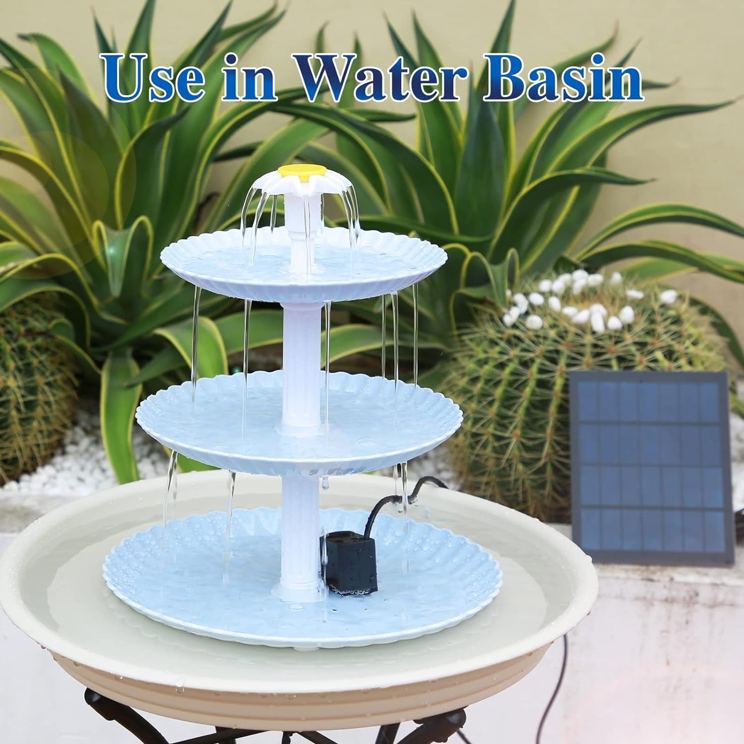 AISITIN 3-Tiered Bird Bath with 2.5W Solar Pump, Garden Decoration