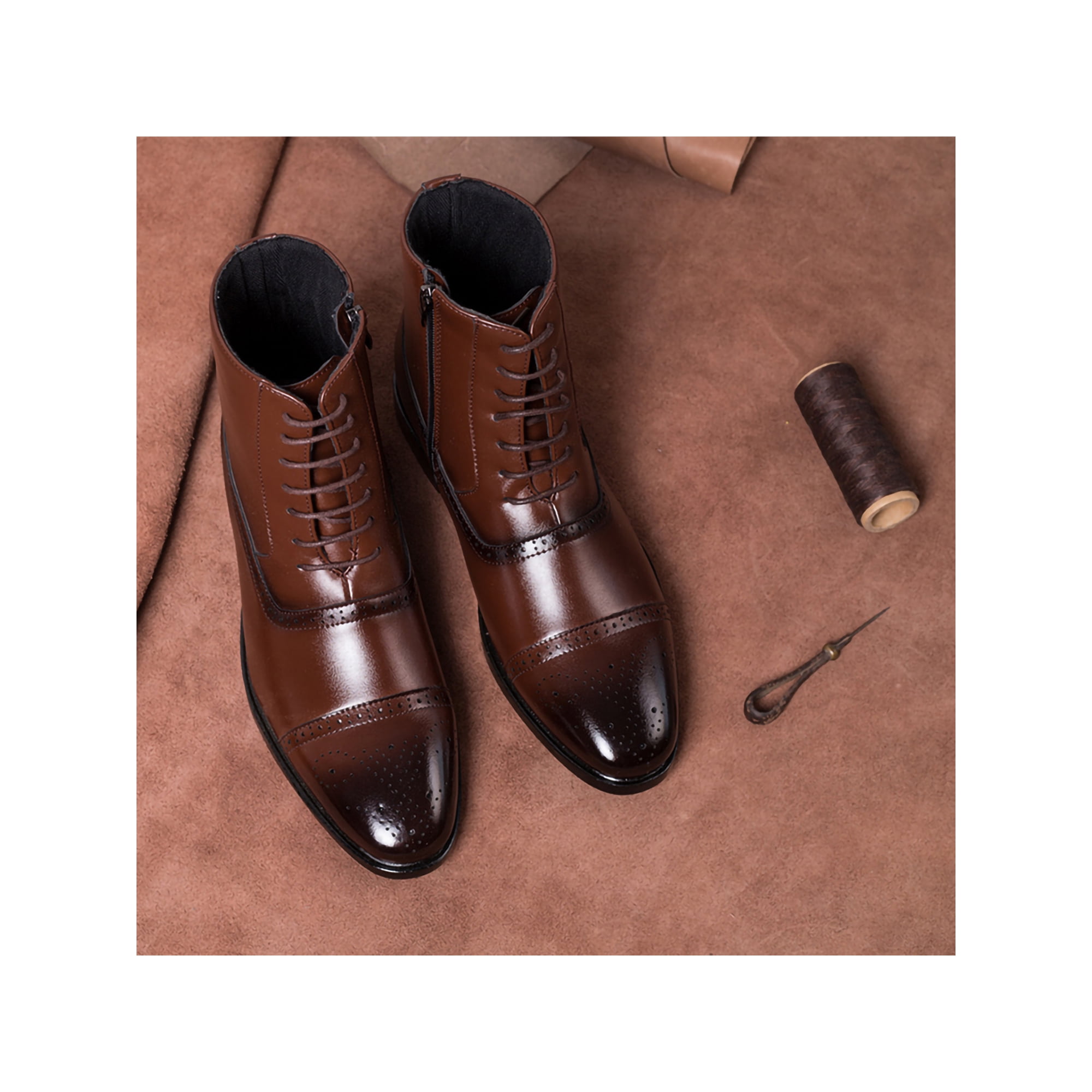 Avamo Men Dress Boots Lace Up Brogue Shoes Wingtip Ankle Boot Comfortable Leather Shoe Office Brown 5.5 Walmart
