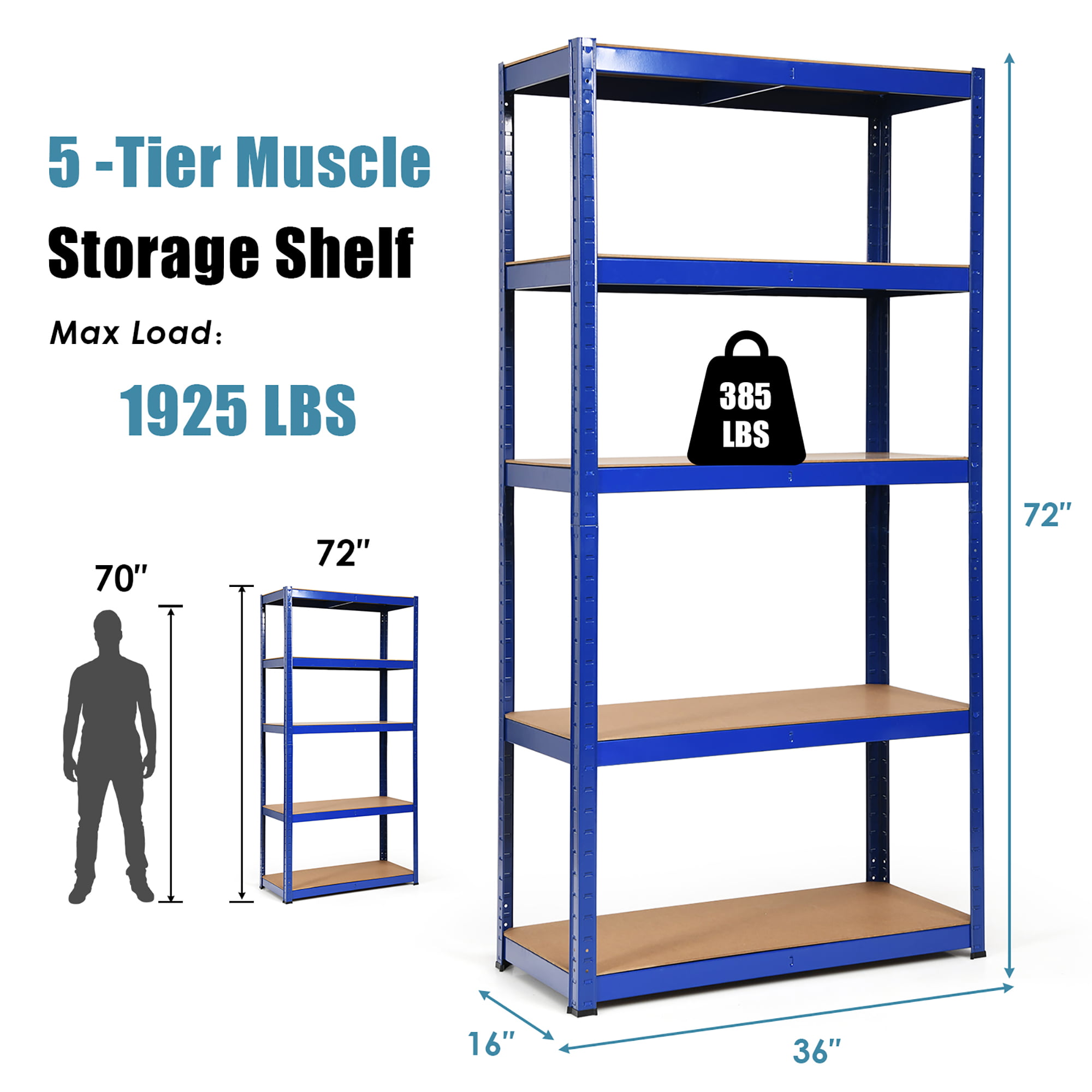 Costway 4 PCS 72-Inch 5-Tier Storage Rack Adjustable Garage Shelf Shelving  Unit