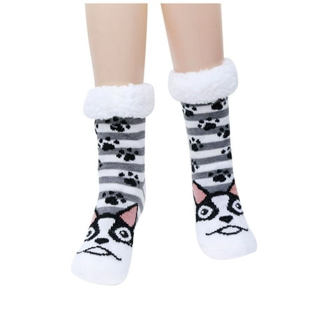 

Mishuowoti sock socks for men and women compression socks Womens Cartoon Fuzzy Socks Winter Home Slipper Warm Soft Thick Comfy Gift Grey One Size