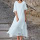 thumbnail image 2 of Vestido informal de manga corta y cuello redondo liso para mujer: doble capa con abertura, corte holgado, para el día a día, fiestas y ocasiones elegantes, 2 of 8
