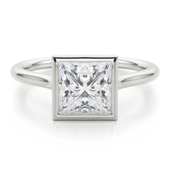 Lina Jewel 2.13 Ct Princess Cut Engagement Ring - 14K White Gold Plated Bezel Setting with Lab-Created Diamond - Elegant Proposal Ring or Wedding Ring for Women - Perfect Gift for Her on Any Occasion