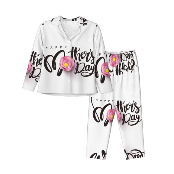Pajamas for Women Set - Happy Mother's Day A Comfy Long Sleeve Button Up Pajama Sets for Women 2 Piece, Soft Sleepwear Nightwear Pjs Lounge Sets for Women with Pockets