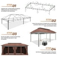 thumbnail image 6 of HOTEEL 12x20 Heavy Duty Outdoor Gazebo with Mosquito Netting and Curtains, Canopy Tent Deck Gazebo with Double Roofs and Metal Steel Frame for Party, Backyard, Deck, Garden, Brown, 6 of 10