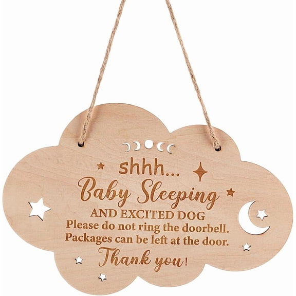 1 pc Wooden Shh Sleeping Sign for Front Door Do Not Ring Doorbell Sign Room Hanger Thank You Pendant Decoration Moon Star Door Sign for Bedroom Wall Home Decoration Gifts