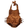 thumbnail image 2 of BemeyourBBs Newborn Baby Girls Summer Clothes Infant Western Baby Girl Cowgirl Outfit Sleeveless Halter Romper Backless Tassel Suede Jumpsuit One-piece Playsuit, 2 of 9