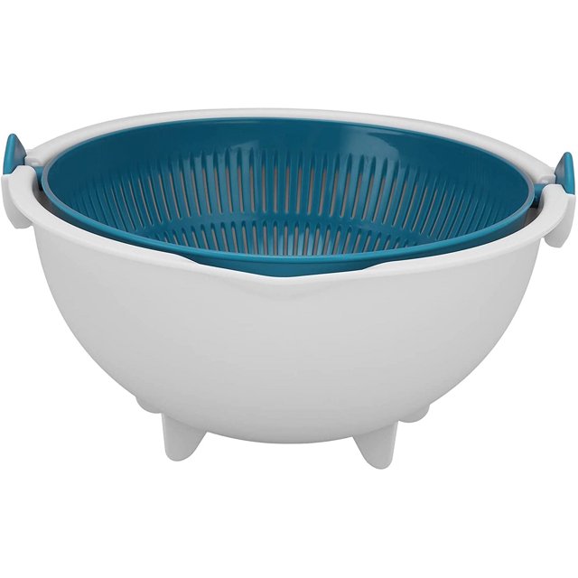 Cesta de drenaje desmontable, colador de lavado de plástico, cesta de drenaje de doble capa para limpiar frutas y verduras, con orificios de drenaje