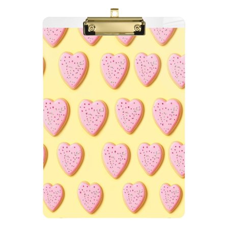 Fashion Clipboard, Acrylic Clipboards, 12.5 x 9 in Clipboard with metal clips, Clip with Retractable Hanging Tab Pink Heart-shaped Cookies