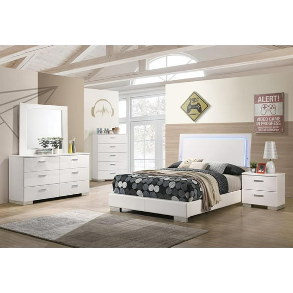 Coaster Company Felicity 4-Piece Contemporary Wood Full Bedroom Set, Glossy White