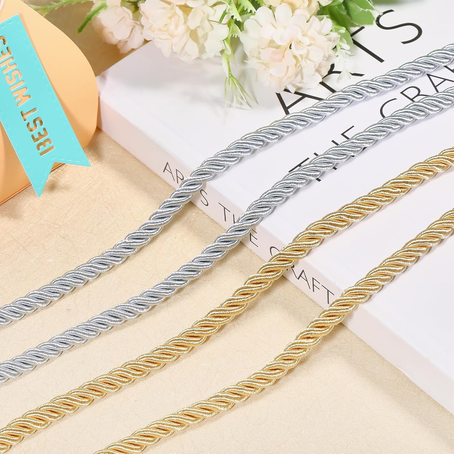 2pcs 2 colors Polyester Twisted Cord with 304 Stainless Steel Cord End Mixed color 8mm 150mm/pc 1pc/color Polyester
