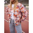 thumbnail image 4 of Women'S Cropped Puffer Jacket Vintage Cardigan Floral Printed Button Open Front Padded Quilted Coats Red S, 4 of 9