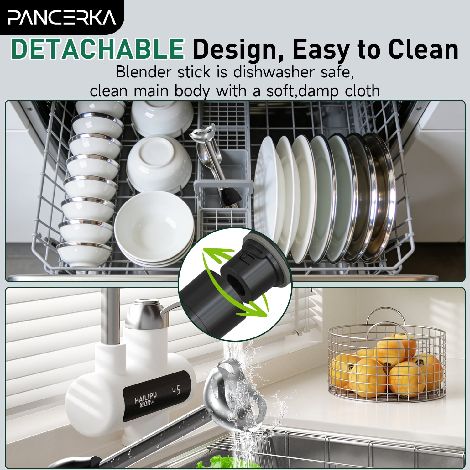 PANCERKA Powerful Handheld Blender | 304 Stainless Steel Blades, Portable Stick Mixer, Electric Immersion Blender, One-click Turbo Mode, Electric Hand Blender with Detachable Base