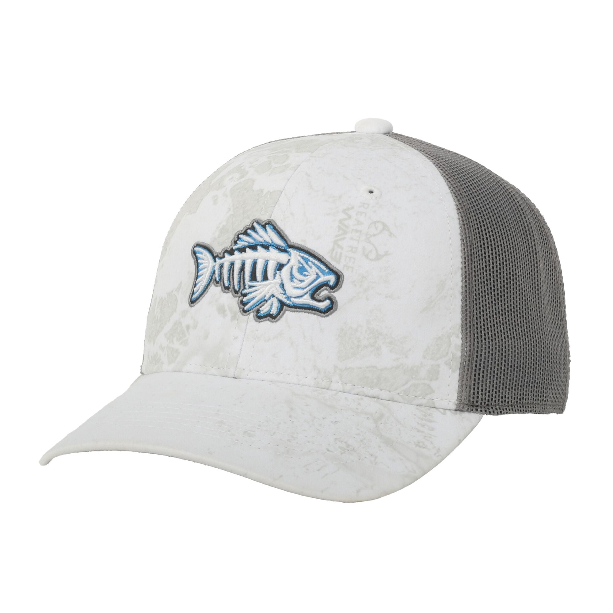 Realtree® Fishing WAV3 White Structured Cap – Mid Profile Mesh Back Snapback, One Size