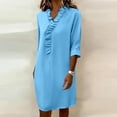 thumbnail image 5 of Women's Midi Dress V-Neck Ruffle Trim 3/4 Sleeve Shift Dresses with PocketsCasual Office Everyday Dresses for Women Light Blue S, 5 of 9