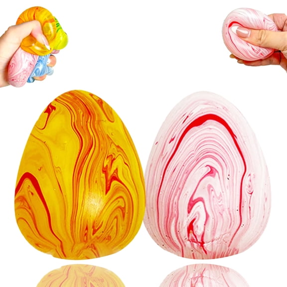 Stress Egg Squishy Toys, 2 Pack Easter Egg Squishy Fidget Toys, Slow Rising Colorful Marbled Stress Balls, Stress Relief Sensory Toys Anxiety Relief for ADD/ADHD Adults