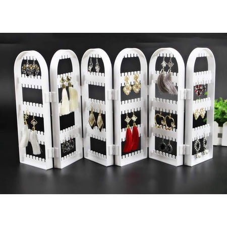 Foldable Earrings Display Stand 6-Panel Jewelry Hanger Organizer Bracelets Necklace Holder, White