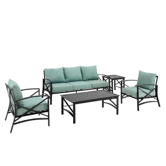 Crosley Furniture Kaplan 5 Piece Metal Outdoor Sofa Set in Mist Green