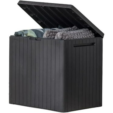 30 Gallon Resin Outdoor Storage Box and Patio Storage Box Side Table for Pool and Garden Accessories, Dark Grey