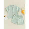 thumbnail image 2 of Gupgi Boys Summer Cotton Outfits Kids Solid Color Buttons Short Sleeve Tops Elastic Waist Shorts, 2Pcs Set, 2 of 6