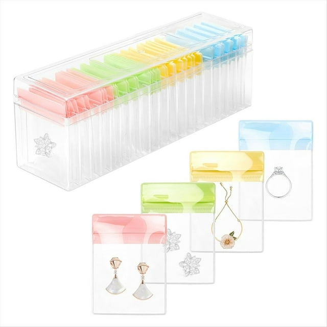 Organizador de Caja de Joyería, Soporte Transparente con 40 Bolsas de Joyería Portátiles Antideslustre, Estuche de Joyería de Viaje Transparente