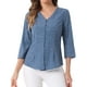 thumbnail image 1 of Blusa de mujer Inspire Chic con cuello en V, mangas 3/4, estampado de lunares y corazones, parte delantera con botones, azul denim L, 1 of 6