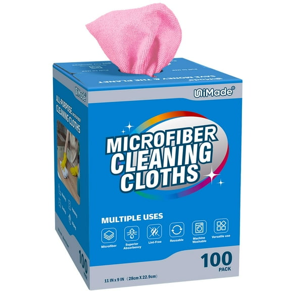 Paño de Microfibra UNIMADE para Limpieza, 100 Hojas, 28x23 cm, Rosa
