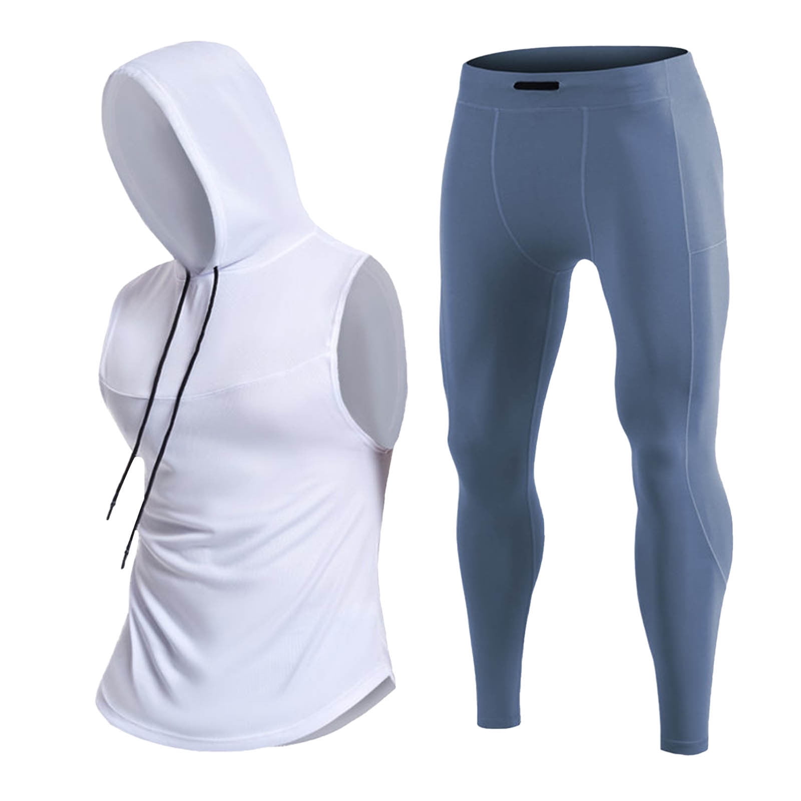 Mens Pants Adult Male Skin Pants Men Men s Summer Basketball Training Sports Sleeveless Hooded Vest and Tight Fitness Pants Clothes White M