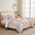 thumbnail image 5 of King Quilt Set 96''x106'', Red Orange Grey Coral Coastal Lightweight Bedspread Coverlet with 2 Pillow Shams, Summer Beach Seaside Nautical Breathable All Season Quilt Bedding for Bedroom/Guest Room, 5 of 9