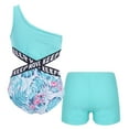 thumbnail image 2 of Alvivi Girls Two Piece Swimsuit One Shoulder Cut Out Waist Bathing Suit with Bottoms Tankini Set Leaves&Green 14, 2 of 7