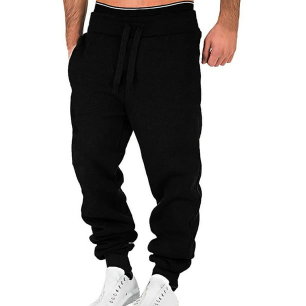 Pantalones deportivos para hombre, color sólido, casuales, con cordón, cintura elástica, pantalones deportivos con bolsillos