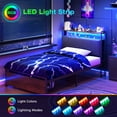 thumbnail image 2 of Casacomoda Bed Frame Twin Size with Storage Headboard and Drawer, Upholstered Platform Bed with Charging Station and LED Light, Heavy Duty Frame Support, No Box Spring Needed, Noise Free, Vintage, 2 of 9