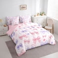 thumbnail image 3 of Homewish Cute Bow Ribbon 7-Piece Bedding Comforter Set,Cartoon Bowtie Floral King Bedding Sets,Pink Purple Bowknot Bed Sheets For Girls Kids,Ultra Soft Home Decor Reversible, 3 of 8