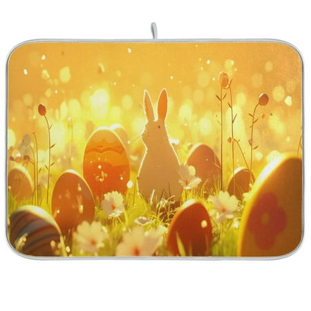 

joogoo Rabbit Yellow Eggs Dish Drying Mat Kitchen Counter Absorbent Drying Pad 18x24 in Drainer Rack