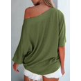 thumbnail image 5 of Camiseta EVALESS de manga 3/4 con cuello de barco y cuello de murciélago con un solo hombro, verde, 5 of 5