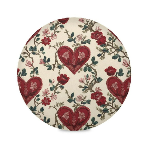 Round Placemat Heat Resistant & Wrinkle-Free Dining Table Decor Placemat For Home & Weddings Red Embroidery