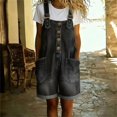 thumbnail image 2 of Shortalls for Women Denim Shortalls Button Front Wide Leg Workout Jumpsuit Plus Size Casual Autumn Tops Adjustable Tie Straps Pockets Loose Bib Jean Cooling Shirt Overalls Shorts,Black,L, 2 of 7