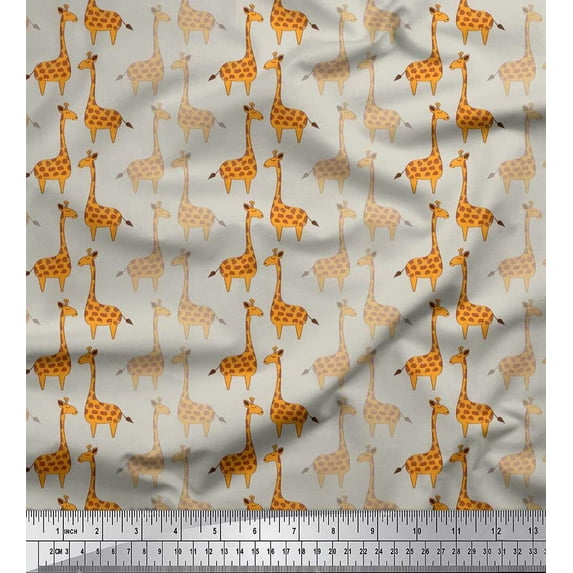 Soimoi Rayon Fabric Giraffe Kids Decor Fabric Printed Yard 56 Inch Wide