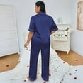 thumbnail image 4 of WTOBBY Women's Sleep Set Plus Size 3X-6X Breathable Top & Elastic Waist Pants Pajama Comfy Loungewear Home Wear Lounge Nightwear Outfit,Navy XL, 4 of 5