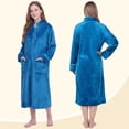 thumbnail image 3 of PAVILIA Womens Zip Up Robe with Pockets, Long Fleece Housecoat for Women, Plush Warm Zipper Robe Bathrobe with Satin Trim, Soft Cozy Full Length Lounger House Coat, Teal Sea Blue (Small/Medium), 3 of 10