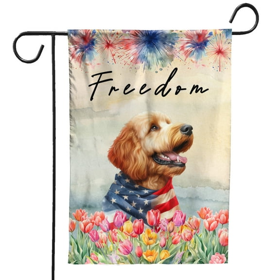 Freedom Goldendoodle on Independence Day 4th of July Garden Flag 12x18in Double Sided Doodle Dog Lover Gifts Idea Outdoor Decor - 01005