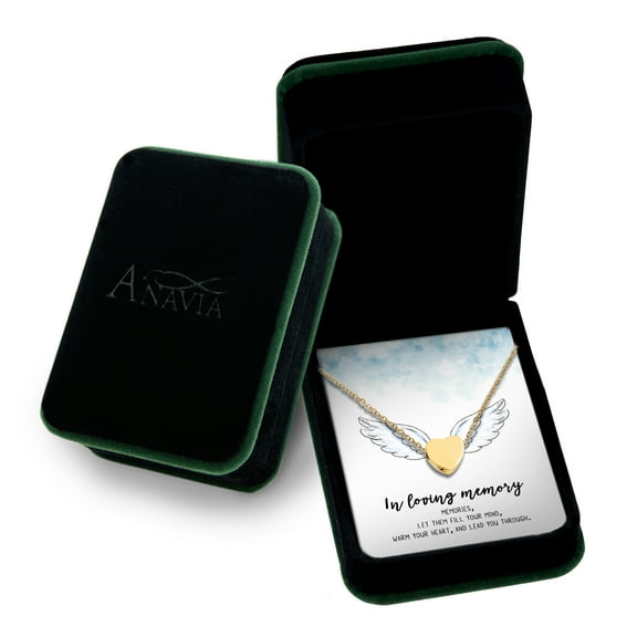 Anavia Mini Heart Cremation Jewelry Stainless Steel Keepsake Memorial Urn Necklace for Human with"In loving memory" Comfort Card-[Gold]