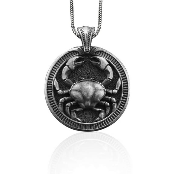 Cancer Handmade Sterling Silver Men Charm Necklace, Cancer Zodiac Sign Jewelry, Astrology Pendant, Cancer Birthday Gift, Horoscope Necklace