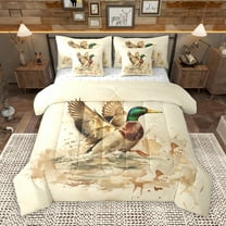 Manfei Rustic River 7-Piece Twin Bedding Sets,Brown Mallard Duck Bedding Comforter Set,Country Farmhouse Lodge Sheet Sets For Men Women,Microfiber Bedroom Decor Reversible