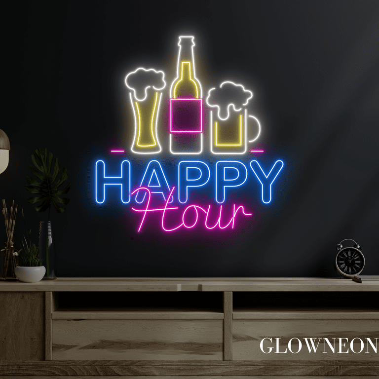 HAPPY HOUR ネオンライト 看板 ビール USB 壁掛け LED Glowneon Happy Hour Neon Sign, Happy Hour Beer Club Wall Led Light