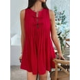 thumbnail image 5 of Womens Tie Front Mini Dress Summer Sleeveless Pleated Casual Loose Babydoll Dresses Red M, 5 of 9