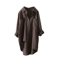 thumbnail image 4 of Xuemjiao Button Down Shirts for Women Women's Muslin Blouse Light Breathable Linen Shirt Tshirt Casual Fashion Linen Blouse Top Loose Solid Color Long Sleeve Cotton and Linen Tops (Coffee,M), 4 of 4