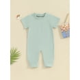 thumbnail image 2 of Bslissey Infant Baby Boys Girls Summer Jumpsuit 3M 6M 12M 18M Solid Color Short Sleeve One Piece Romper Newborn Casual Crew Neck Pocket Bodysuit for Daily, 2 of 8