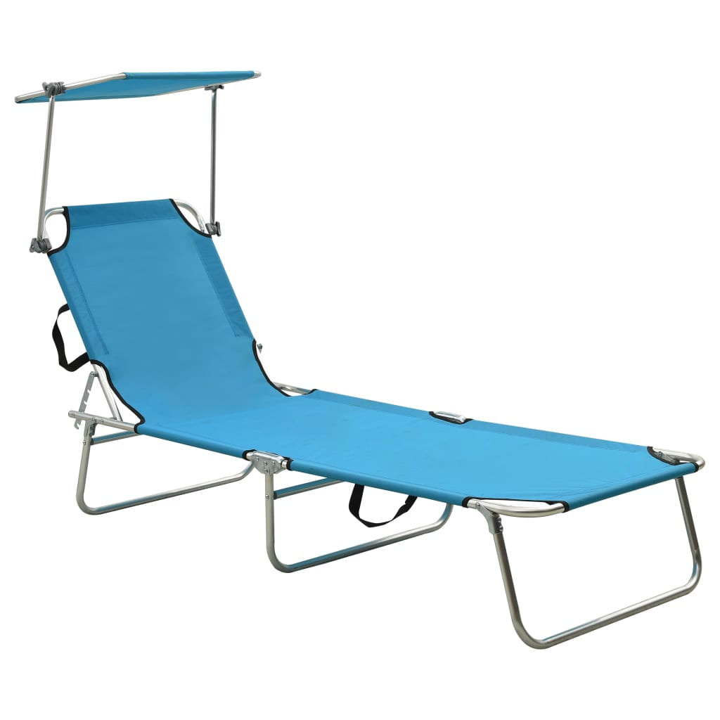 Sun Lounger Bed Chair Foldable with Canopy and Wheels Aluminum Blue Beach Patio 