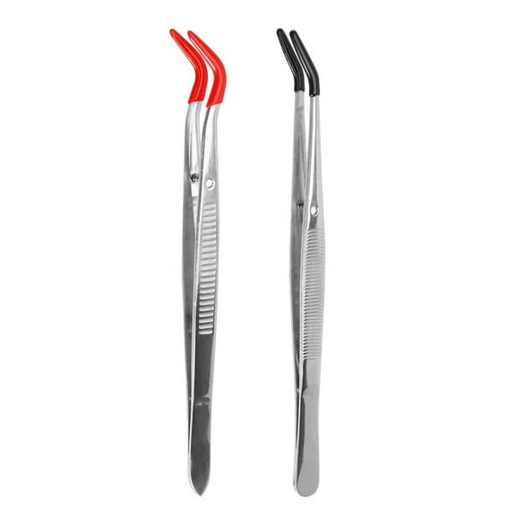 2 PCS Bent Rubber Tip Stainless Steel Tweezers for Lab Jewelry Making