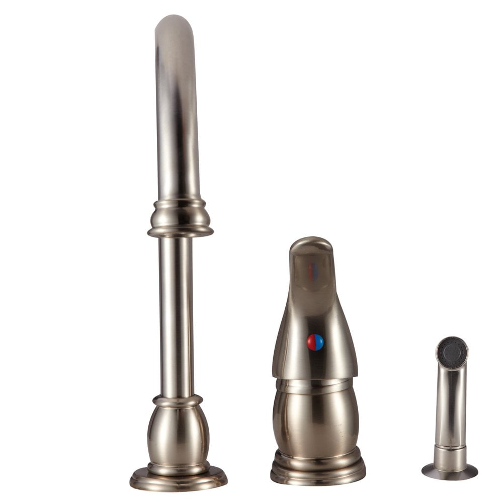 Dura Faucet Designer Pedestal Goose Neck RV Kitchen Faucet w/Spray- Brushed Satin Nickel